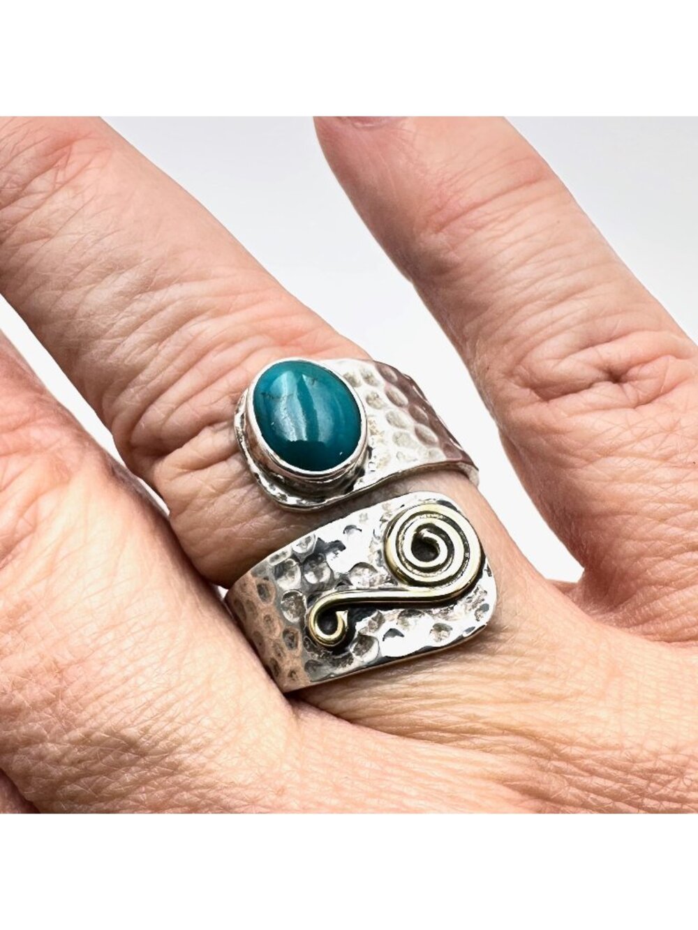 Blue Gemstone Sterling Silver By Pass Ring Adjustable Size Set at Size 9